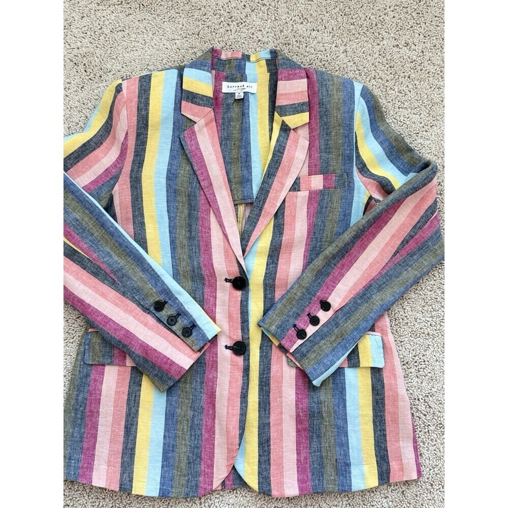 Current Air Women’s Med‎ Rainbow Striped Blazer Linen Blend Academia Preppy - Picture 4 of 9